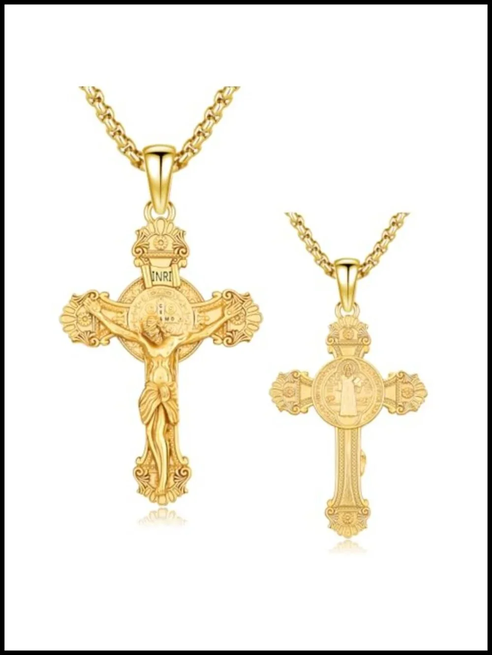 925 Sterling Silver Saint Benedict Crucifix Pendant Necklace with Stainless